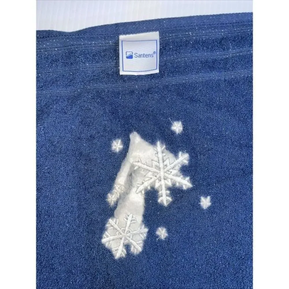 Vtg. Santens Christmas Embroidered Snowflake Blue‎ Towel NWT 16x26